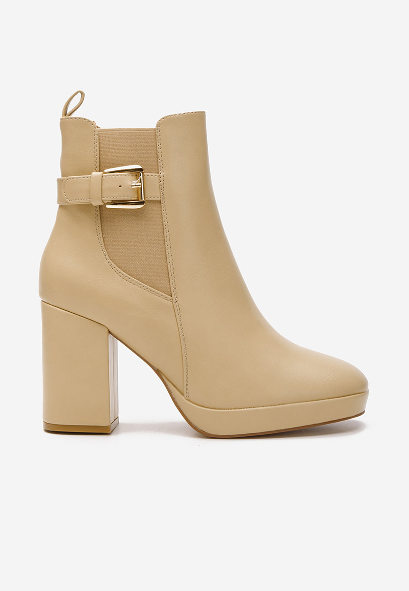 Bottines à gros talon beige Sumiko