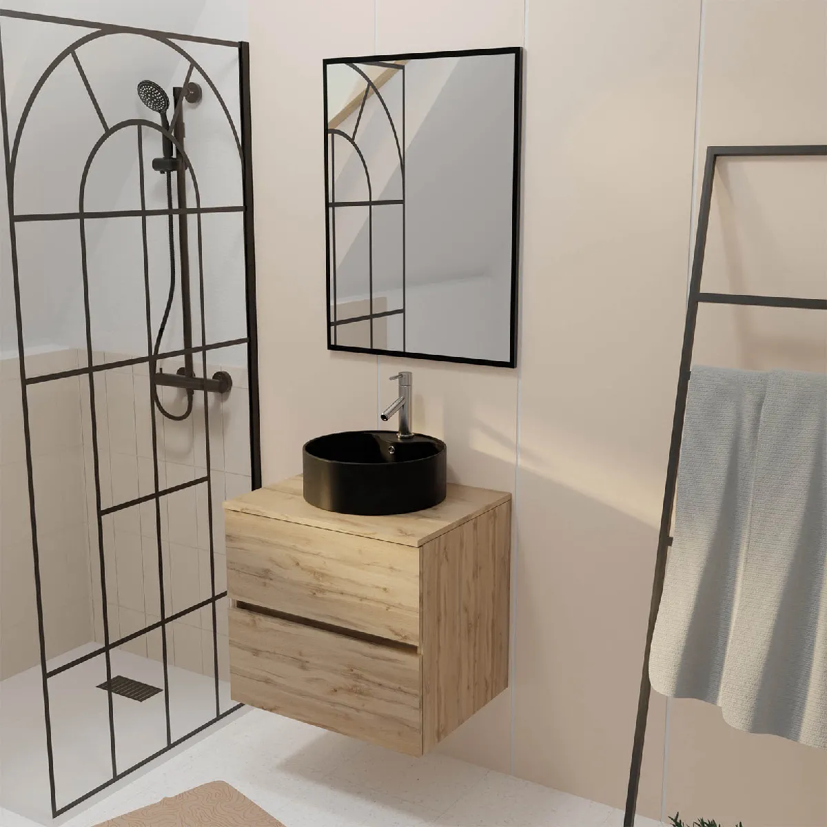 AURLANE TIMBER - Meuble salle de bain 60 cm