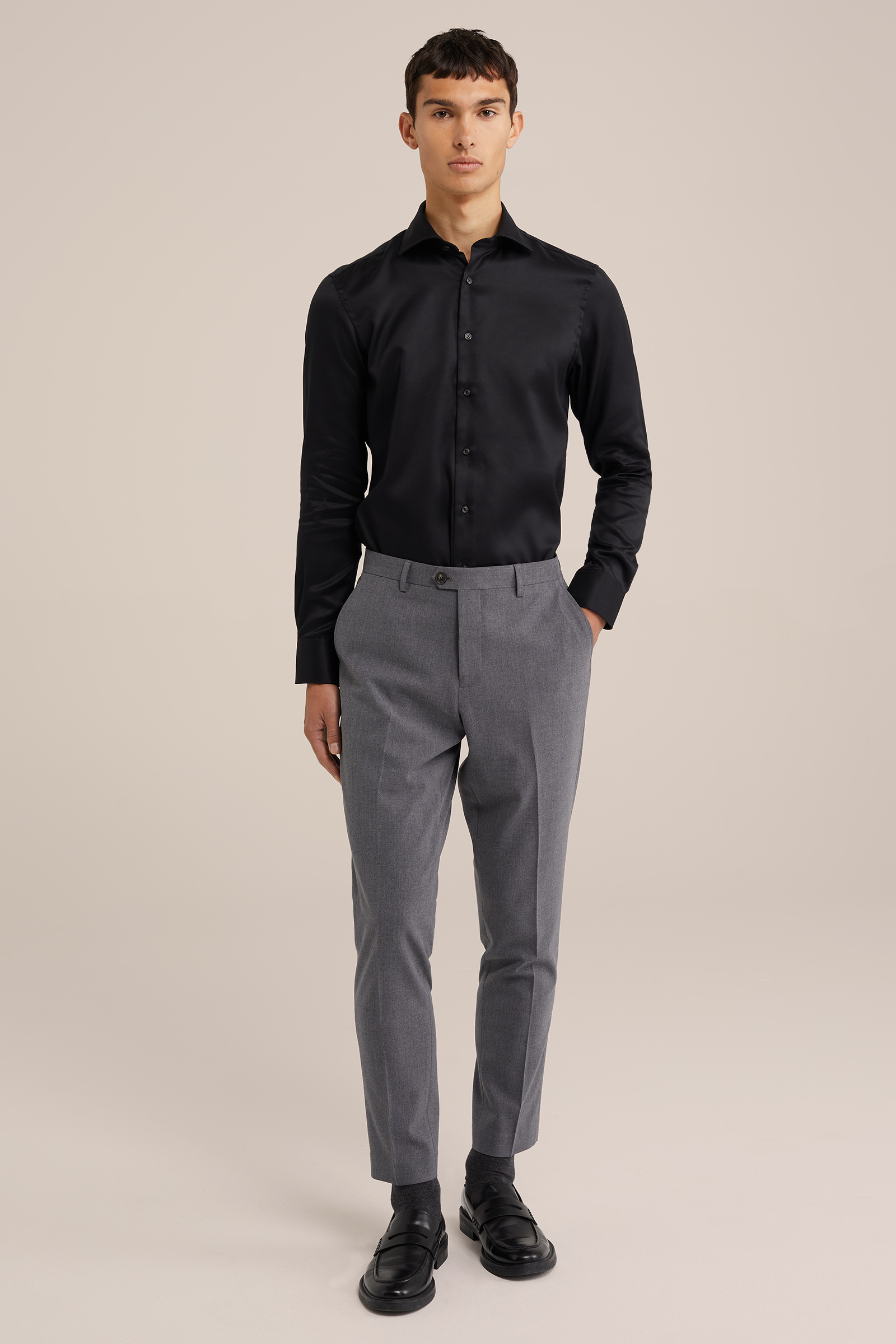 slim fit overhemd met structuur WE Fashion Zwart