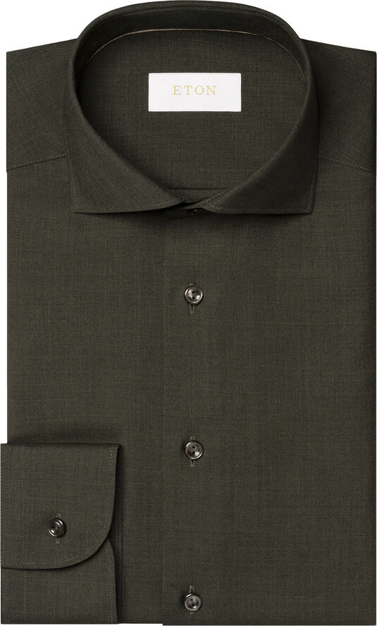 ETON Contemporary Fit Dark Green Solid Merino Wool Shirt Grøn