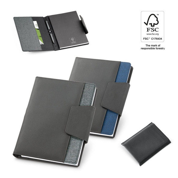 hi!dea 93788 - Couverture en PU et tissu polyester avec bloc-notes A5 avec pages unies