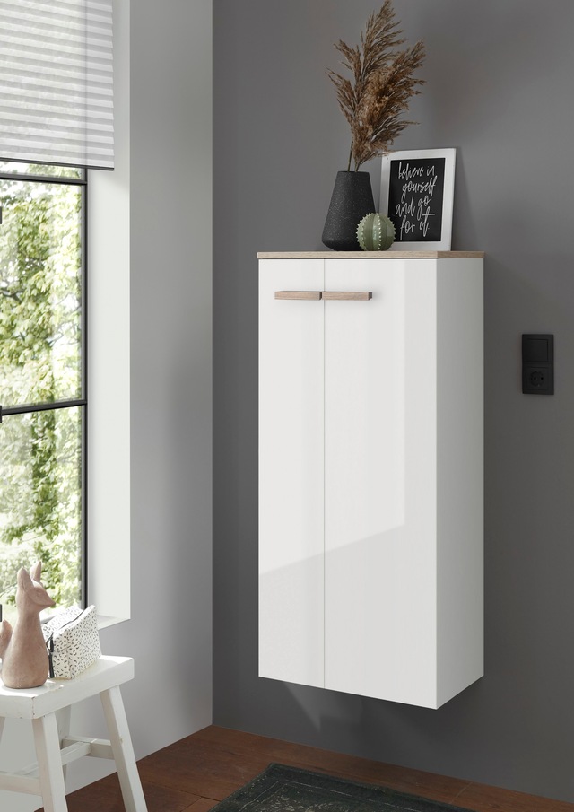 PLACES OF STYLE Midischrank »SOLiD, Badschrank im modernen Design, Schrank mit Holzgriffen« in zwei Farben verfügbar, mit Stauraum, stehend o. hängend montierbar