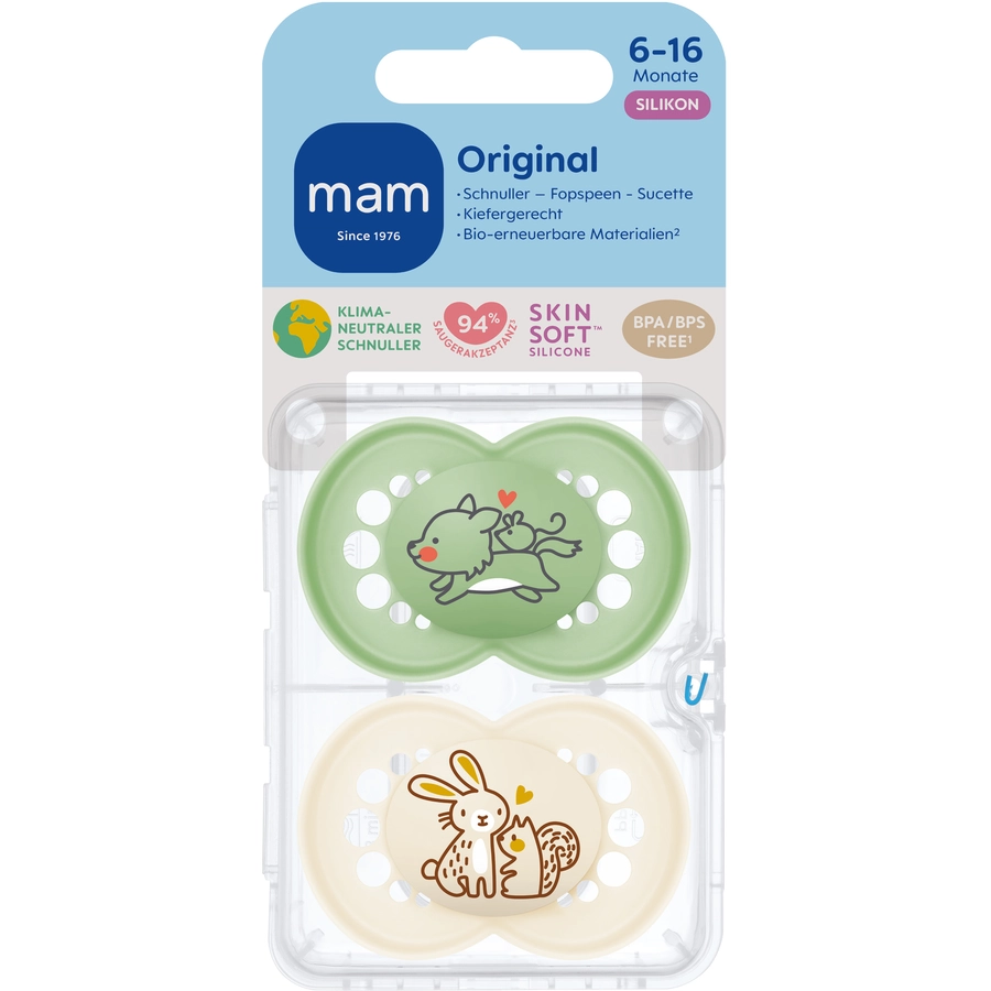 MAM Schnuller Original Silikon, 2 Stk., WolfHase, 6-16 Monate
