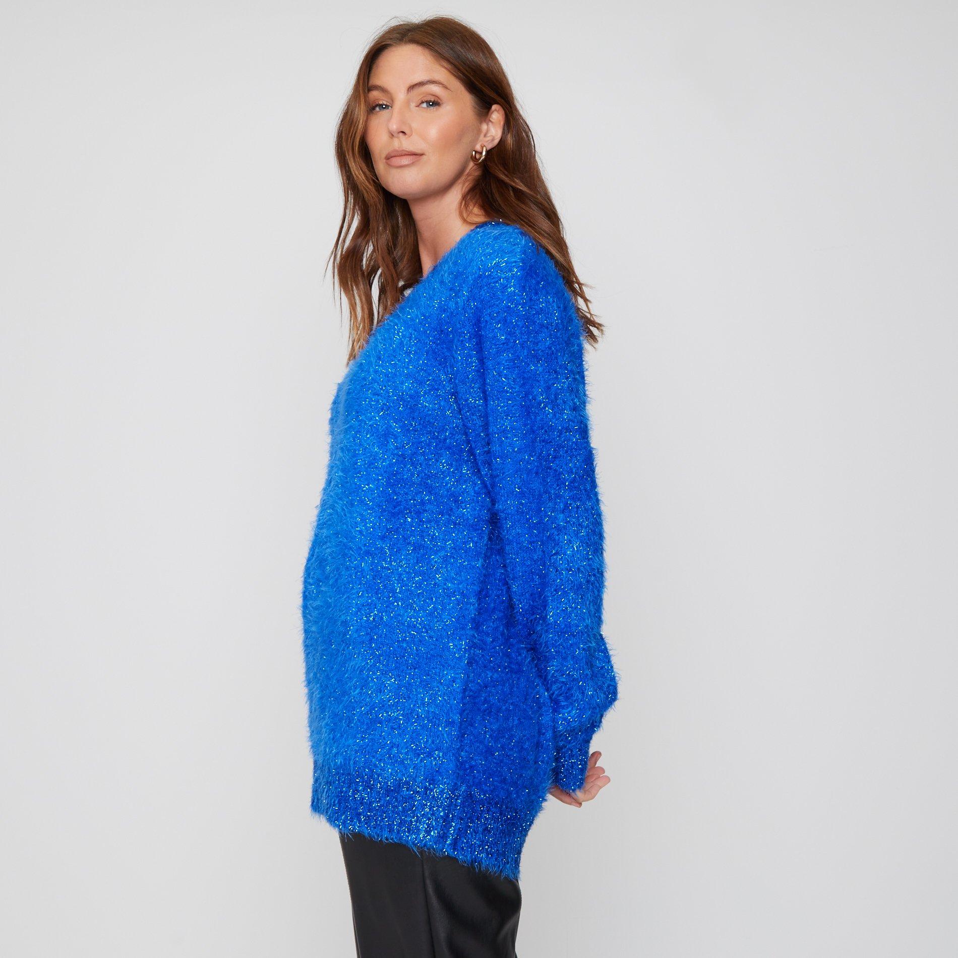 Be You Tinsel V Neck Blue Jumper