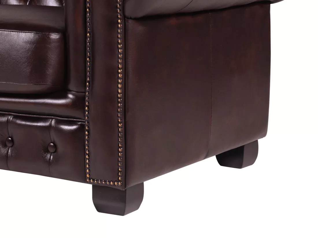 Canapé chesterfield 4 places BRENTON 100% cuir de buffle bordeaux