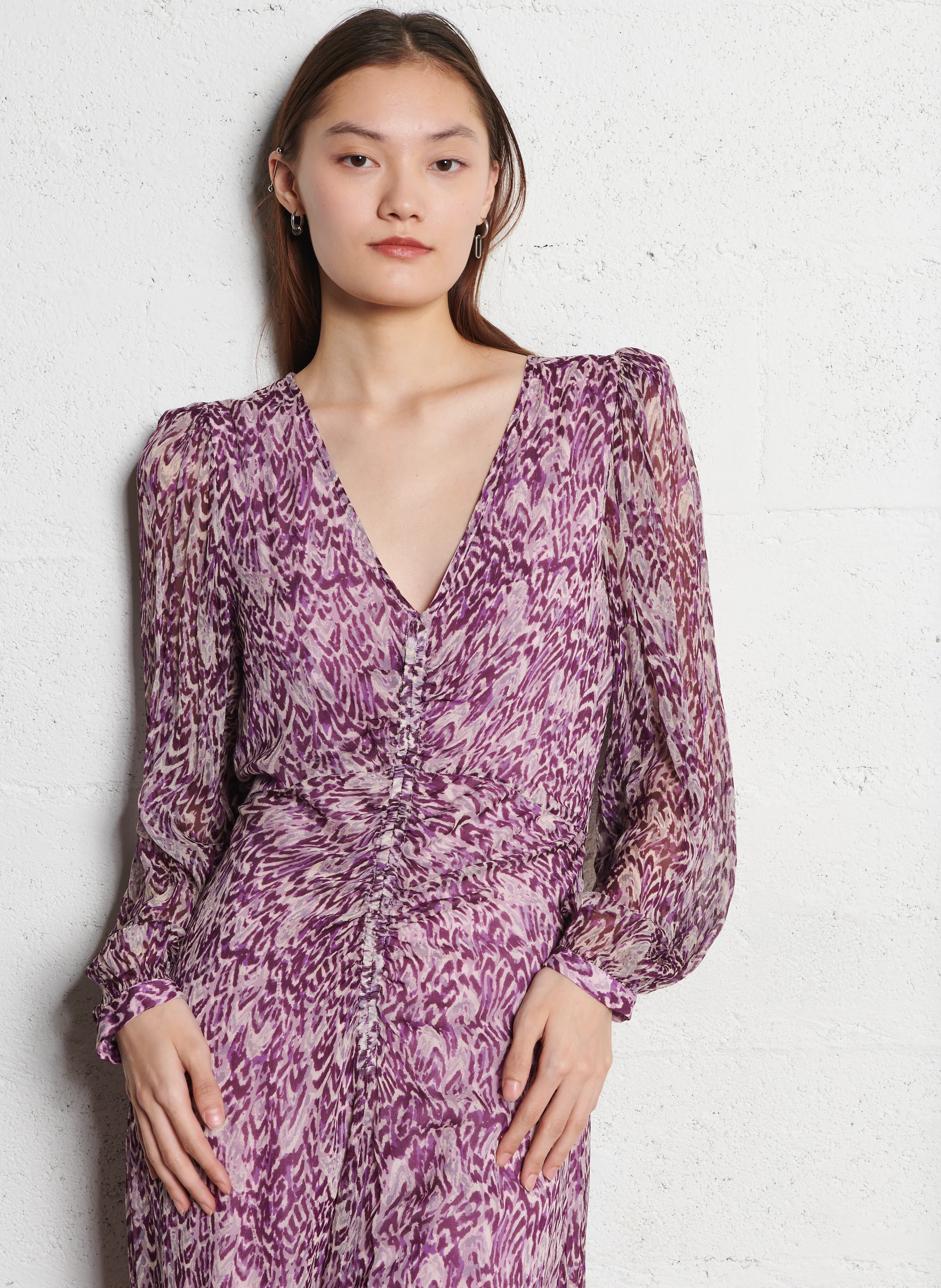 ROMEA - Robe midi col V| Violet