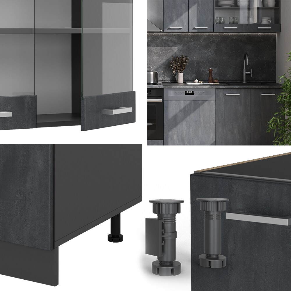 Vicco Küchenzeile R-Line 300 cm Schwarz Beton Anthrazit mit Arbeitsplatte Eiche