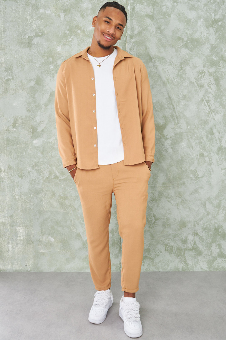 Ensemble 2 pièces chemise + pantalon camel