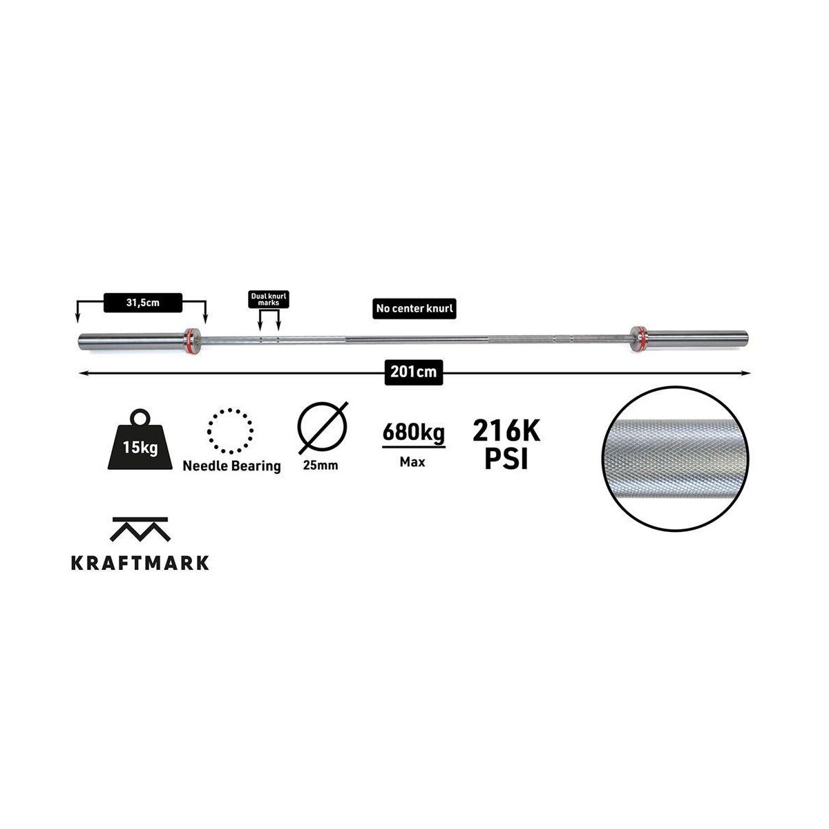 Kraftmark Vektstang 50 mm - CF 15kg 3.0