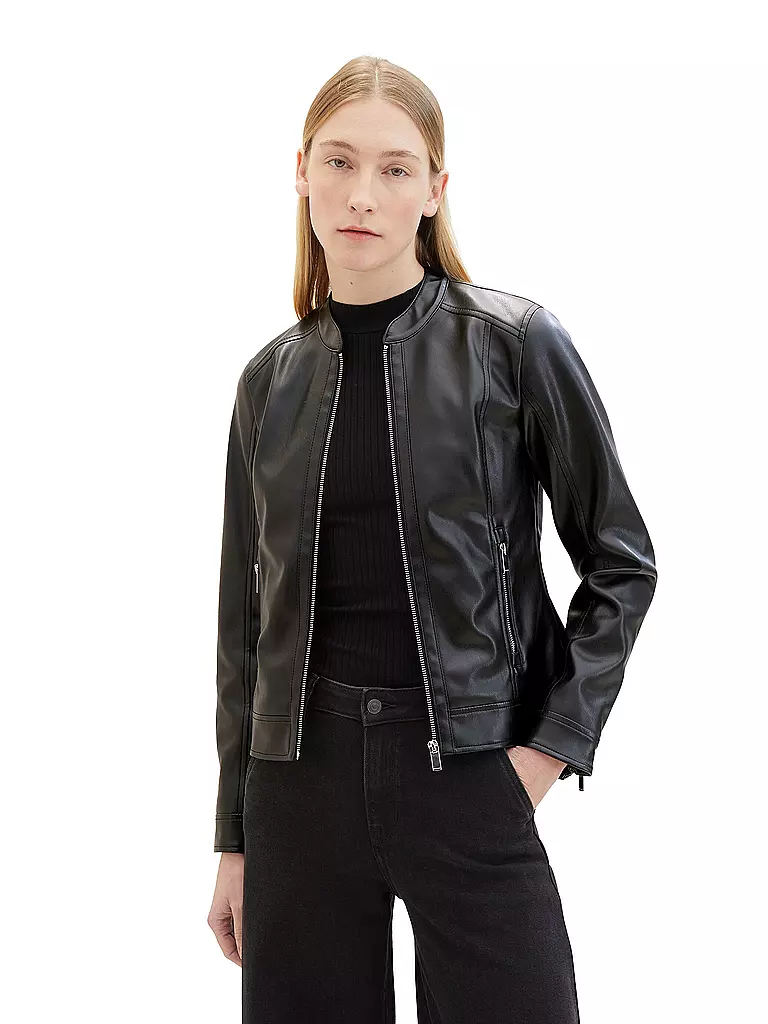 TOM TAILOR Jacke in Lederoptik  schwarz