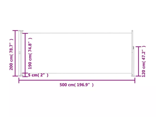 Auvent latéral rétractable de patio 200x500 cm Bleu