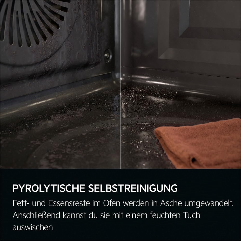 AEG Einbaubackofen, Serie 5 Ringheißluft: Gleichmäßige Garergebnisse auf 3 Ebenen, Pyrolyse Selbstreinigung, 45 Automatikprogramme, LED-Touchdisplay, Schnellaufheizung, Edelstahl, OU5PB40ZSM