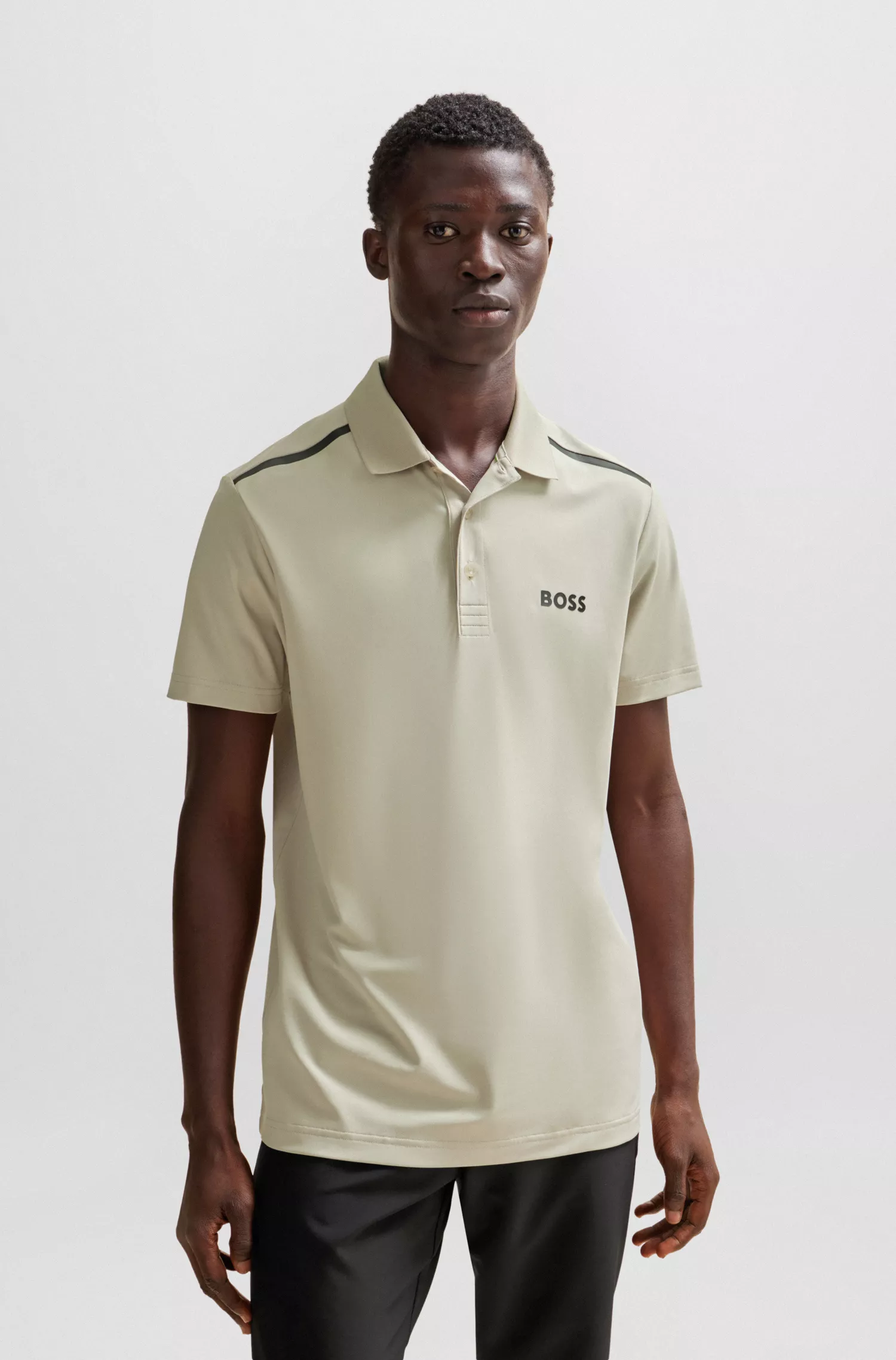 Camisa polo BOSS Green-Performance-stretch com logotipo contrastante
