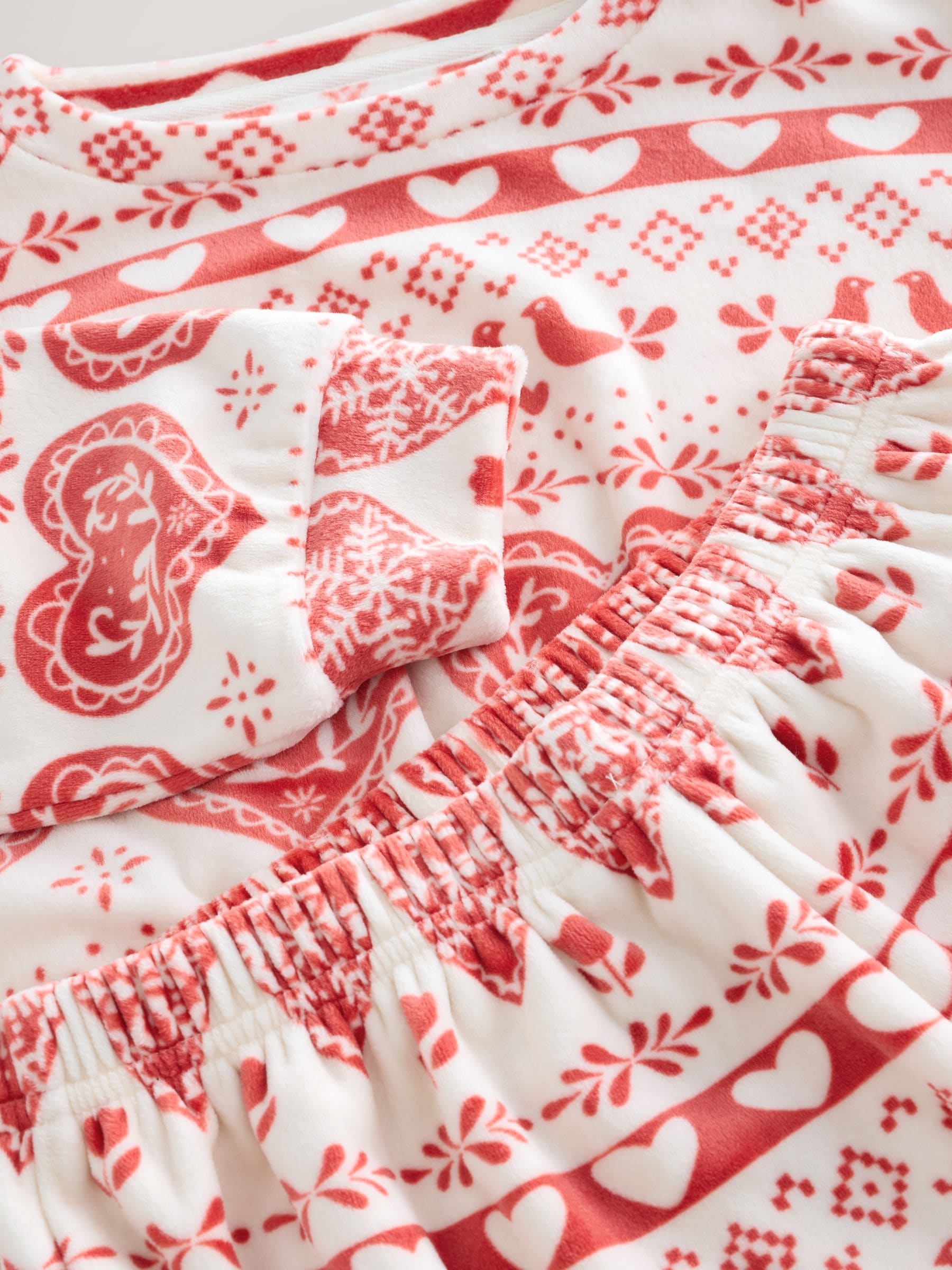 Rood/Ecru Fairisle - Kerst behaaglijke fleece pyjama (3-16jr)