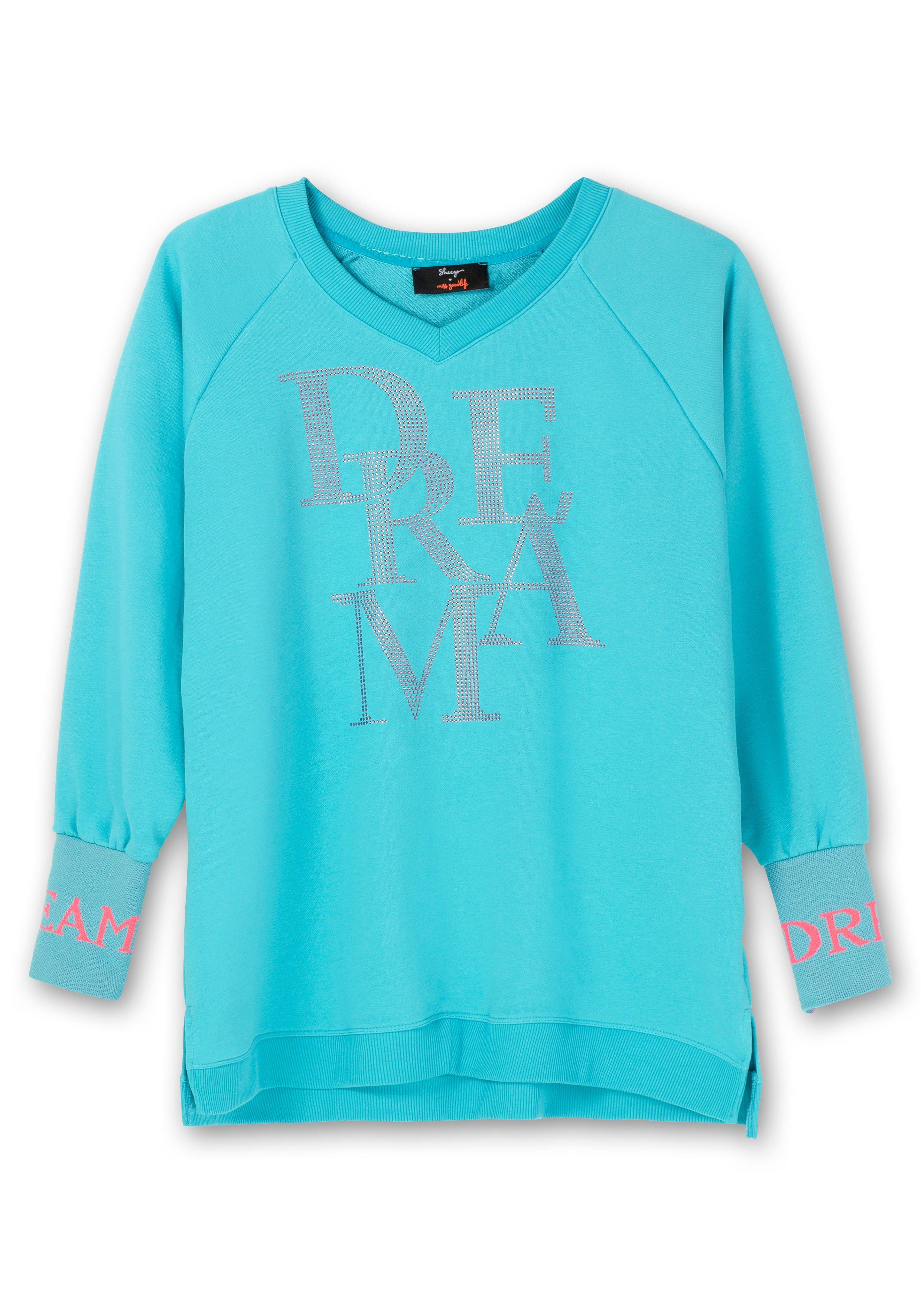 Sweatshirt mit Glitzer-Frontdruck und V-Ausschnitt