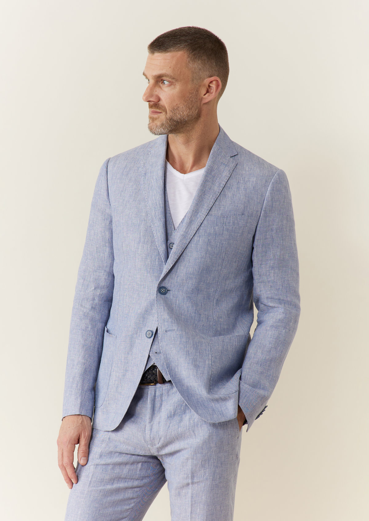 Veste coordonnable Regular en lin uni bleu ciel