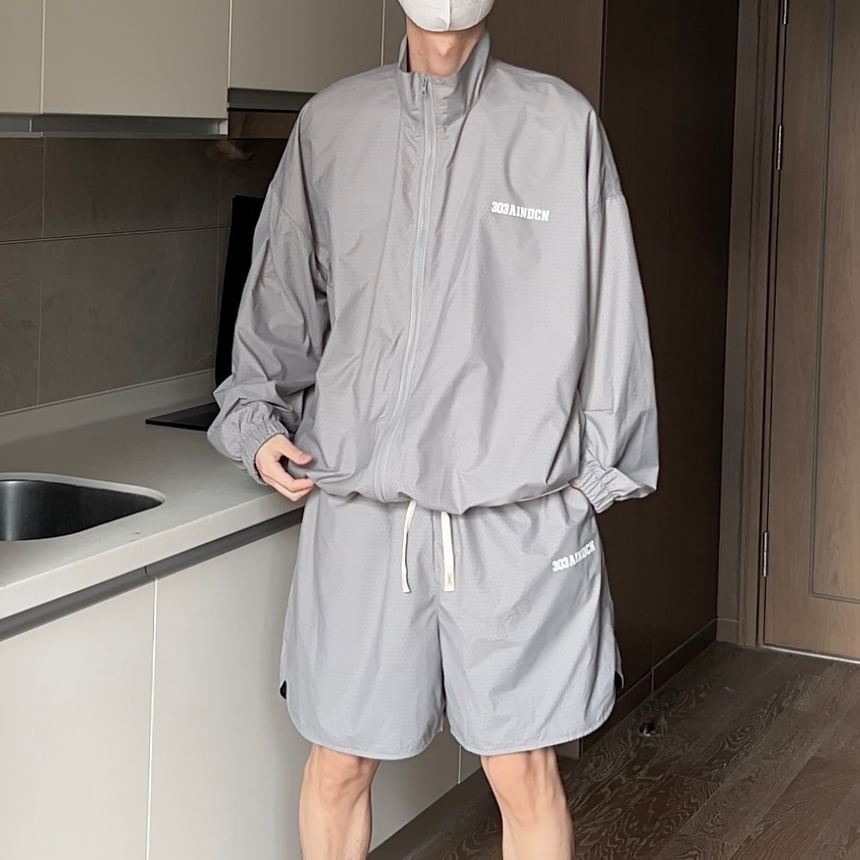 Breeson - Set: Lettering Zip Jacket + Mid Rise Shorts