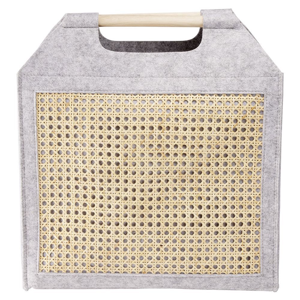 Panière feutrine et bambou grise Grand modèle 47x17xH42cm