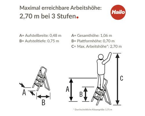 Hailo K70 StandardLine opvouwbare opstapkruk 3 treden