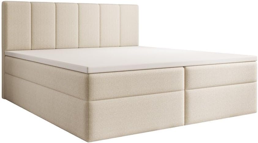 Luxusbetten24 Boxspringbett Aurelia Bouclé 180x200 mit Stauraum | Bezug: Bouclé | Farbe: Beige | Härtegrad: