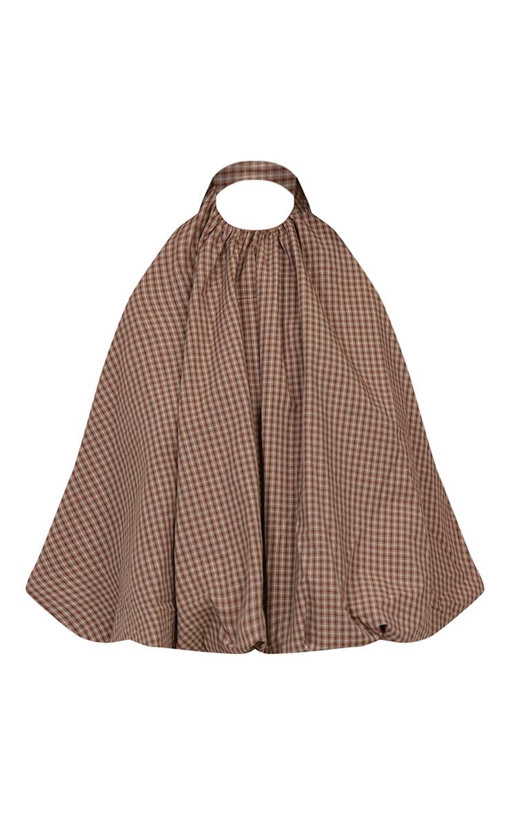 Marron Haut Bouffant Col Licou À Carreaux Coordonné