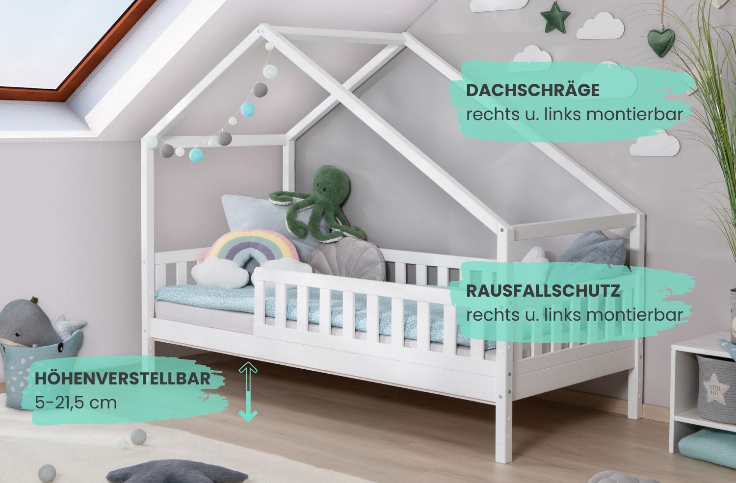 TiCAA TiCAA Hausbett Bodenbett wandelbar mit asymmetrischem 