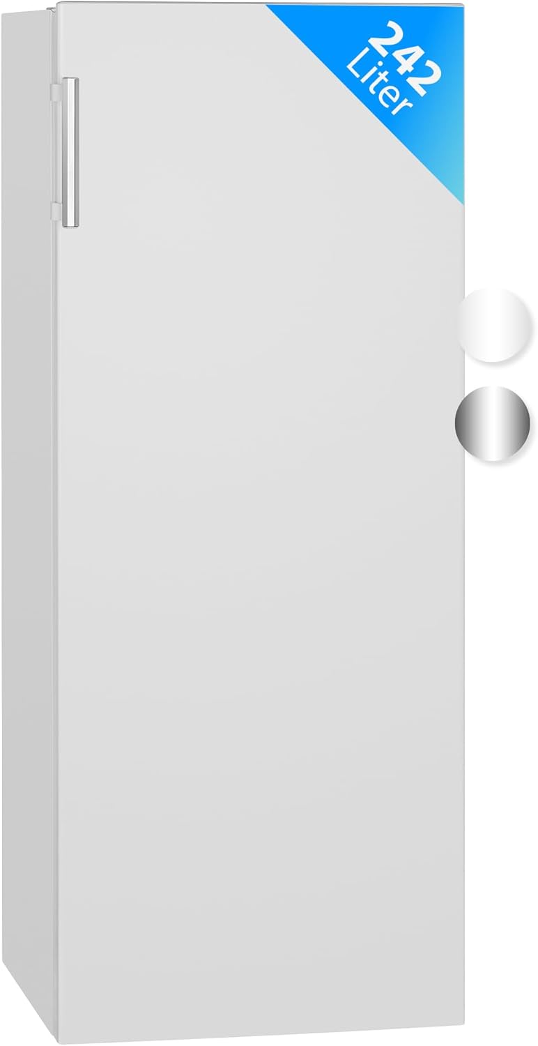 Bomann Réfrigérateur 242L blanc VS7316-1-blanc, Capacité nette : 242 litres, Éclairage intérieur à DEL, Contrôle de la température en continu, 5 clayettes en verre