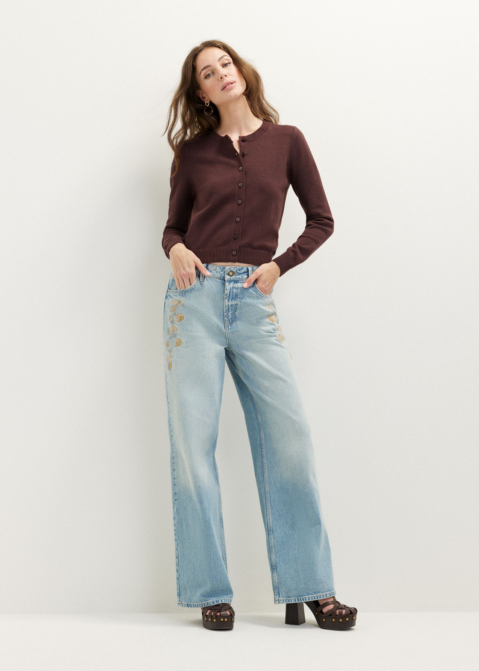 Geborduurde wide leg jeans