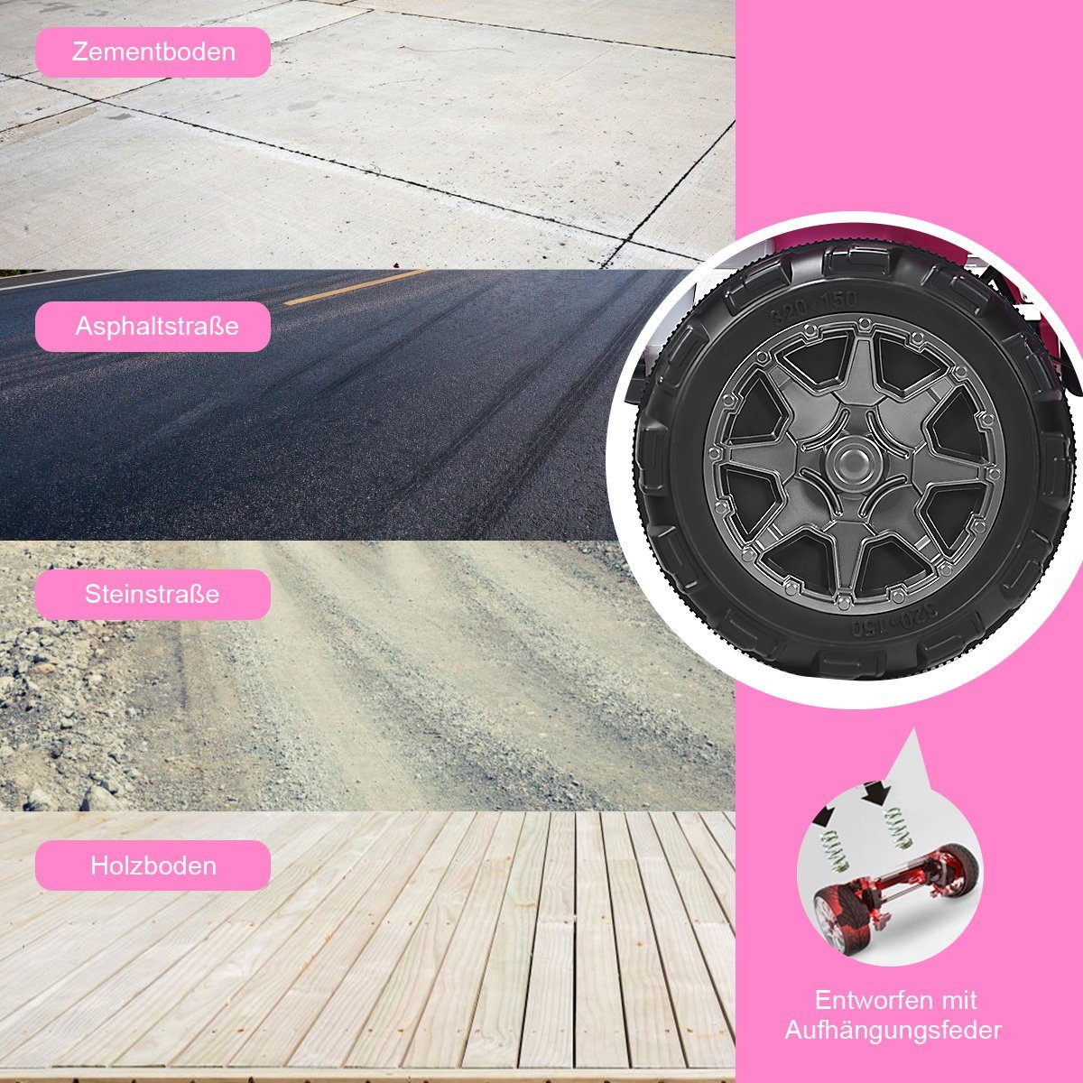 Jeep elétrico de 2 lugares com 3 velocidades, rosa