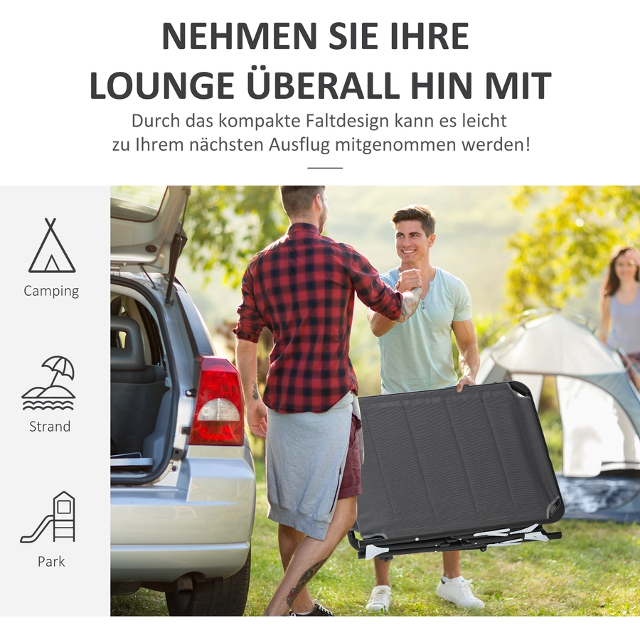 Outsunny Gartenliege mit Sonnenschutz dunkelgrau