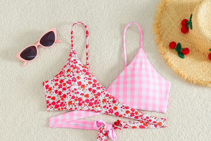 Serendo - Set: Bikinitop met bloemenprint en ruitmotief + broekje