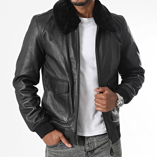 Veste En Cuir Col Fourrure LCAIRBORNE Noir