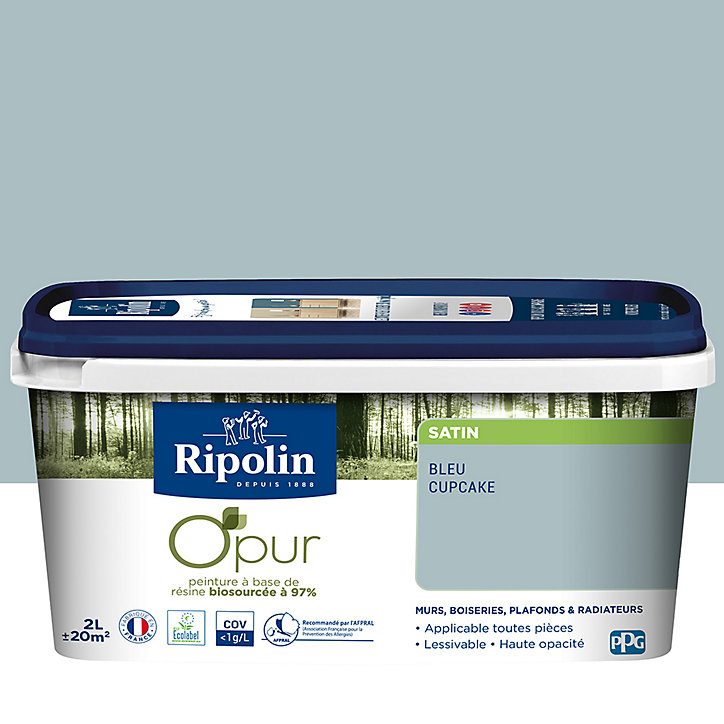 Peinture intérieure Ripolin O'Pur bleu cupcake satin 2L