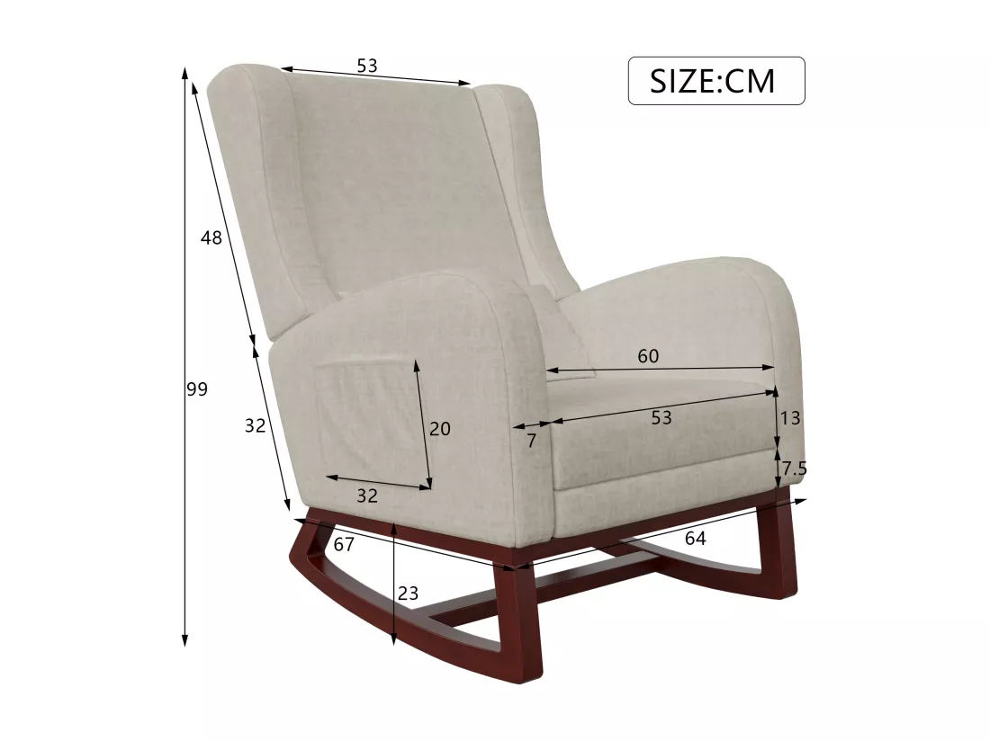 Fauteuil à bascule, Chaise à Bascule avec Repose - Jambes Rétractable Chaise avec Dossier Haut en Bois Massif Chaise Berçante pour Salon, Chambre, Jusqu'à 150 kg - Beige