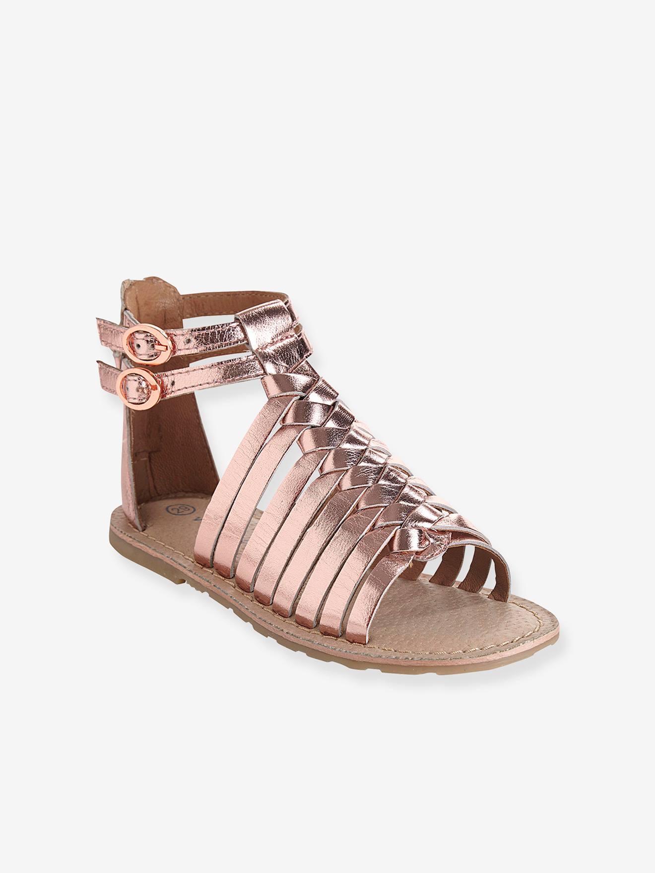Sandálias de couro prateadas e multicoloridas para meninas