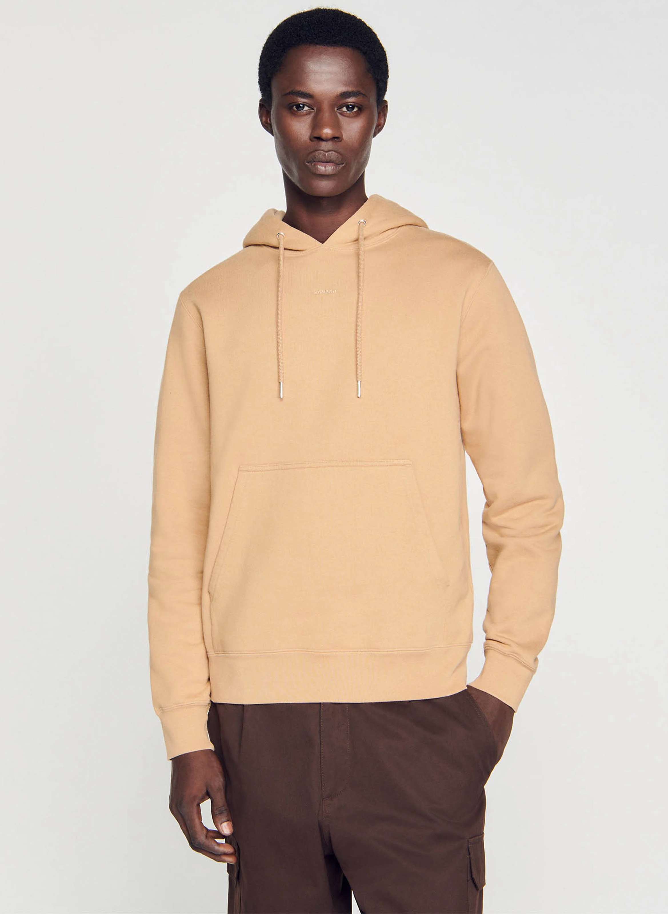 Sweat col rond regular fit à capuche en coton | Marron