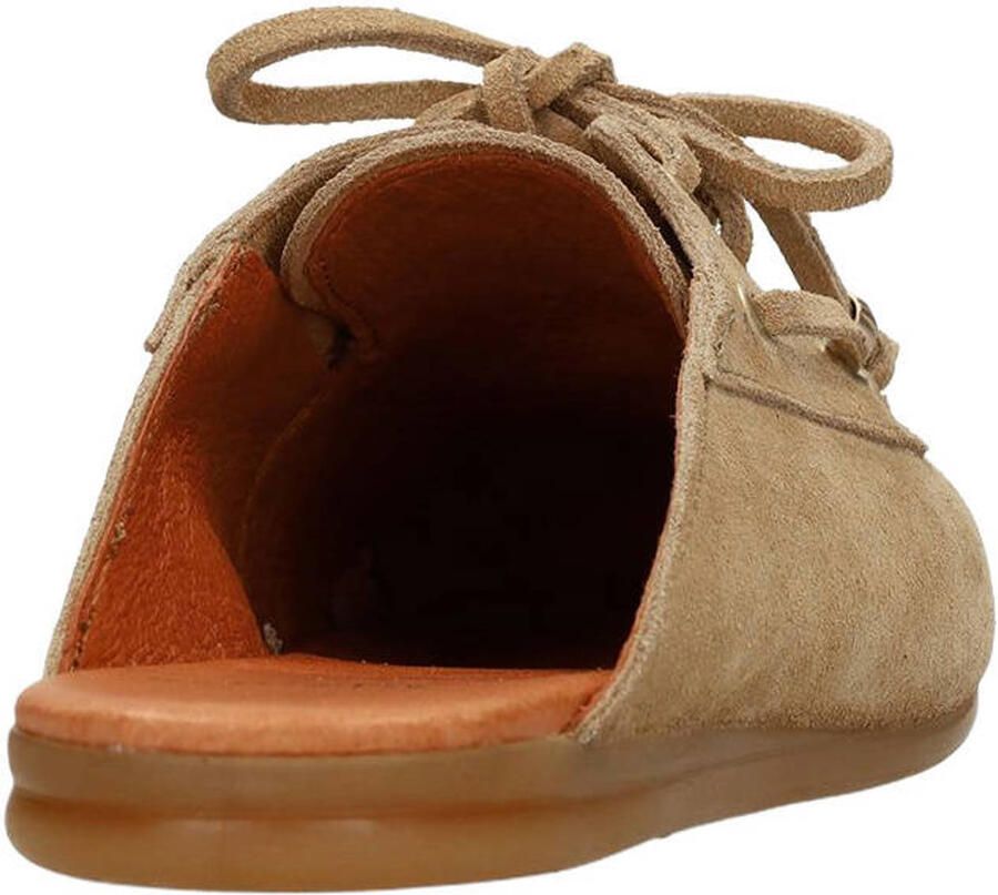 Manfield Dames Beige suède muiltjes met franjes