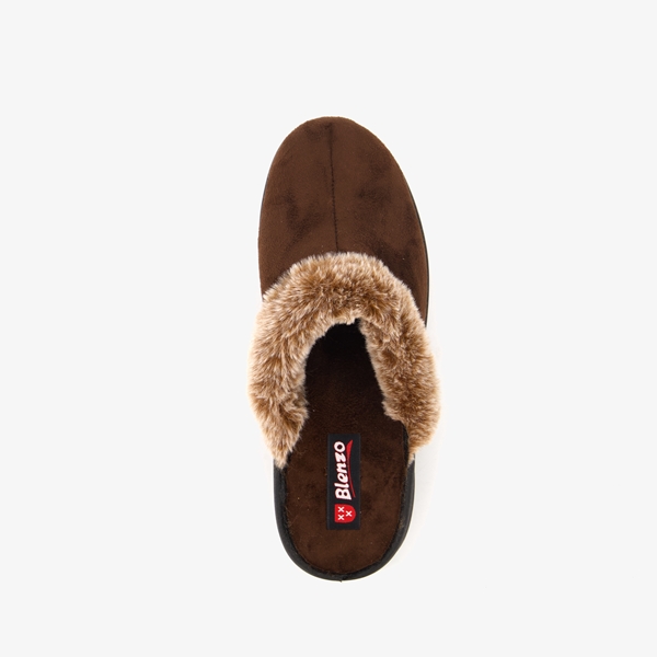 Blenzo dames pantoffels bruin met imitatiebont