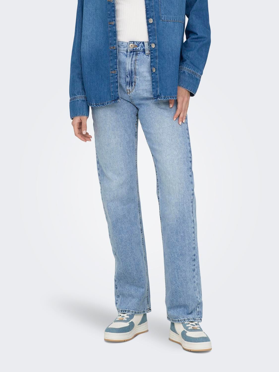 ONLBILLIE Hohe Taille Gerade geschnitten Jeans Light Blue Denim