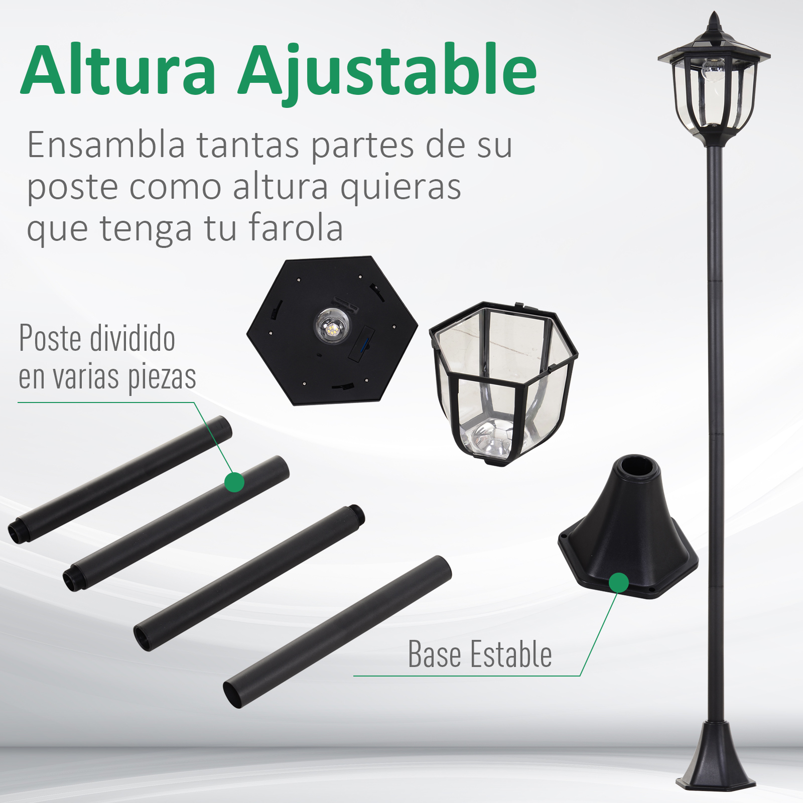 Poste de iluminação solar Outsunny preto com acendimento automático