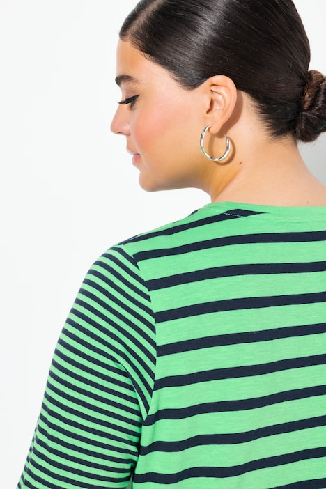 Shirt, Ringelmix, A-Linie, V-Ausschnitt, Halbarm