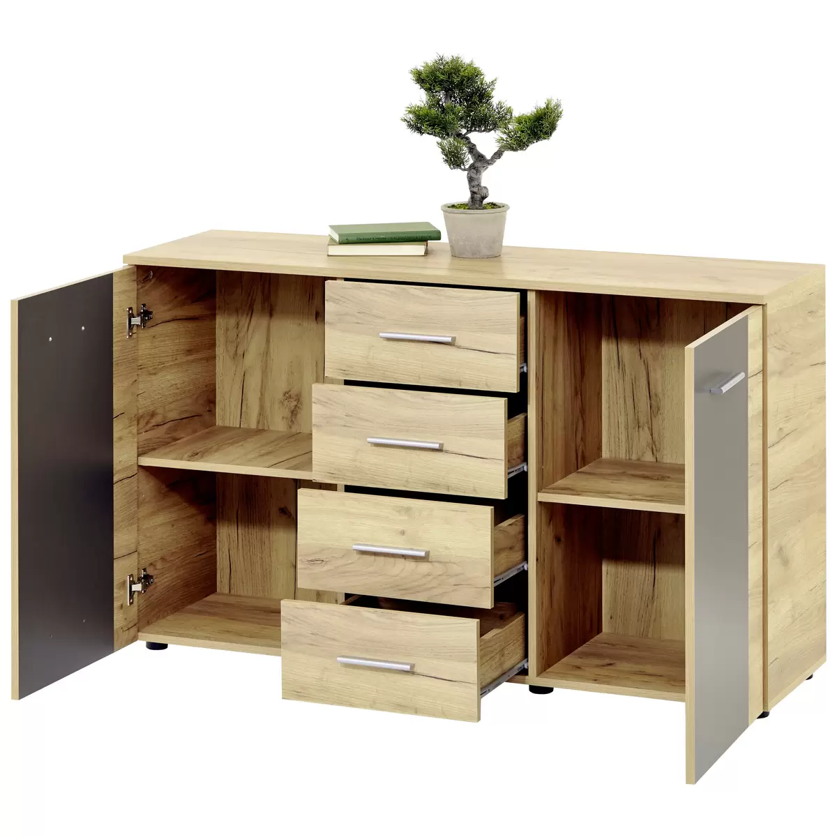 Kommode Uno UNK02 grau,Eiche