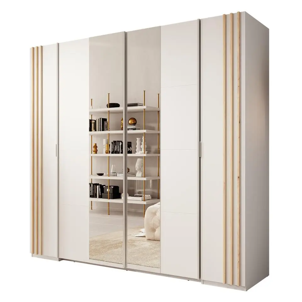 Meubella - Kledingkast Franklin - Wit - 220 cm - Met spiegel