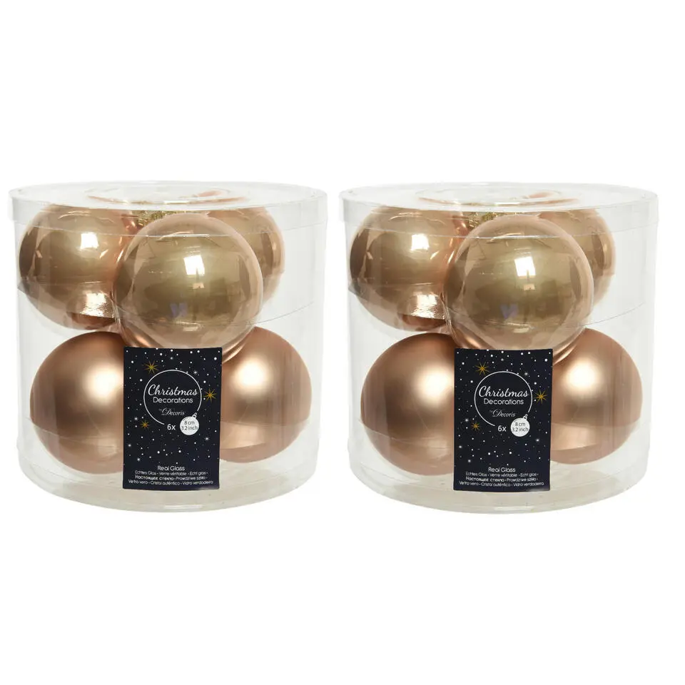 Decoris Kerstballen - 6x st - toffee bruin - 8 cm - glas