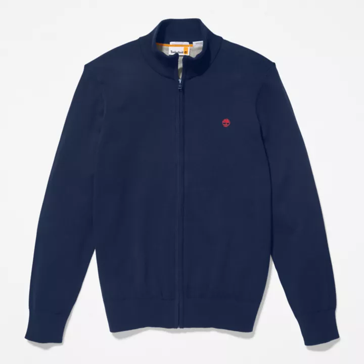 Pull zippé en coton Williams River pour homme en bleu marine