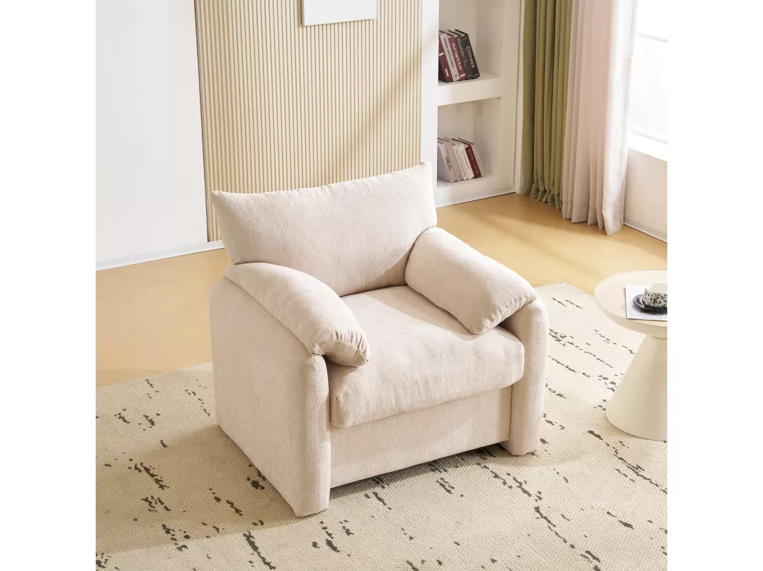 Sofa de Salon Moderne en Tissu Chenille, Fauteuil Confortable avec Accoudoirs, Grand Siège Décoratif, Fauteuil de Loisirs pour Salon et Chambre