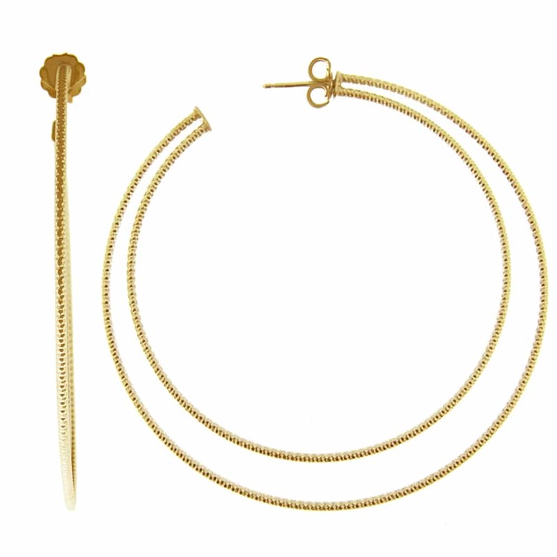 Boucles D'oreilles Créoles Deux Anneaux Très Grand Modèle Argent Doré Diamanté Helena Diamètre 65mm