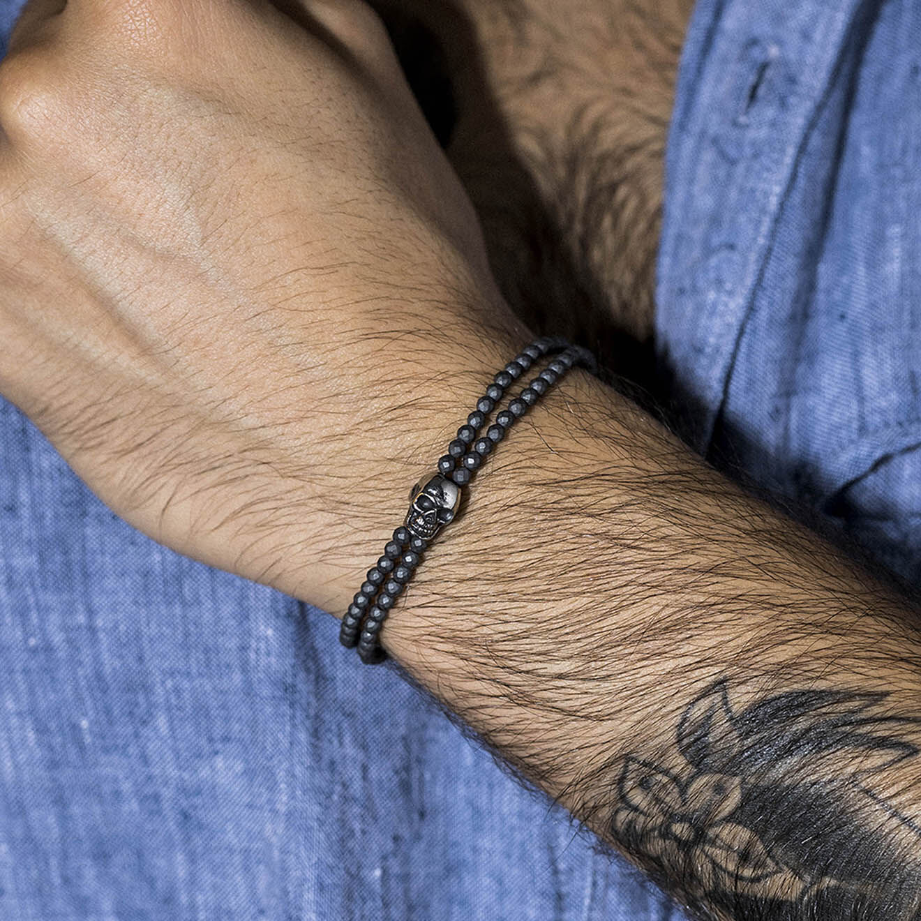Rockstone Bracelet Dark Moon en Acier & Perles grises