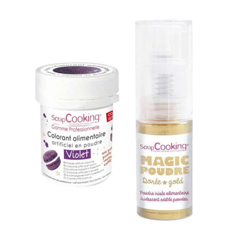 Colorant alimentaire Violet + Poudre alimentaire irisée dorée Scrapcoo