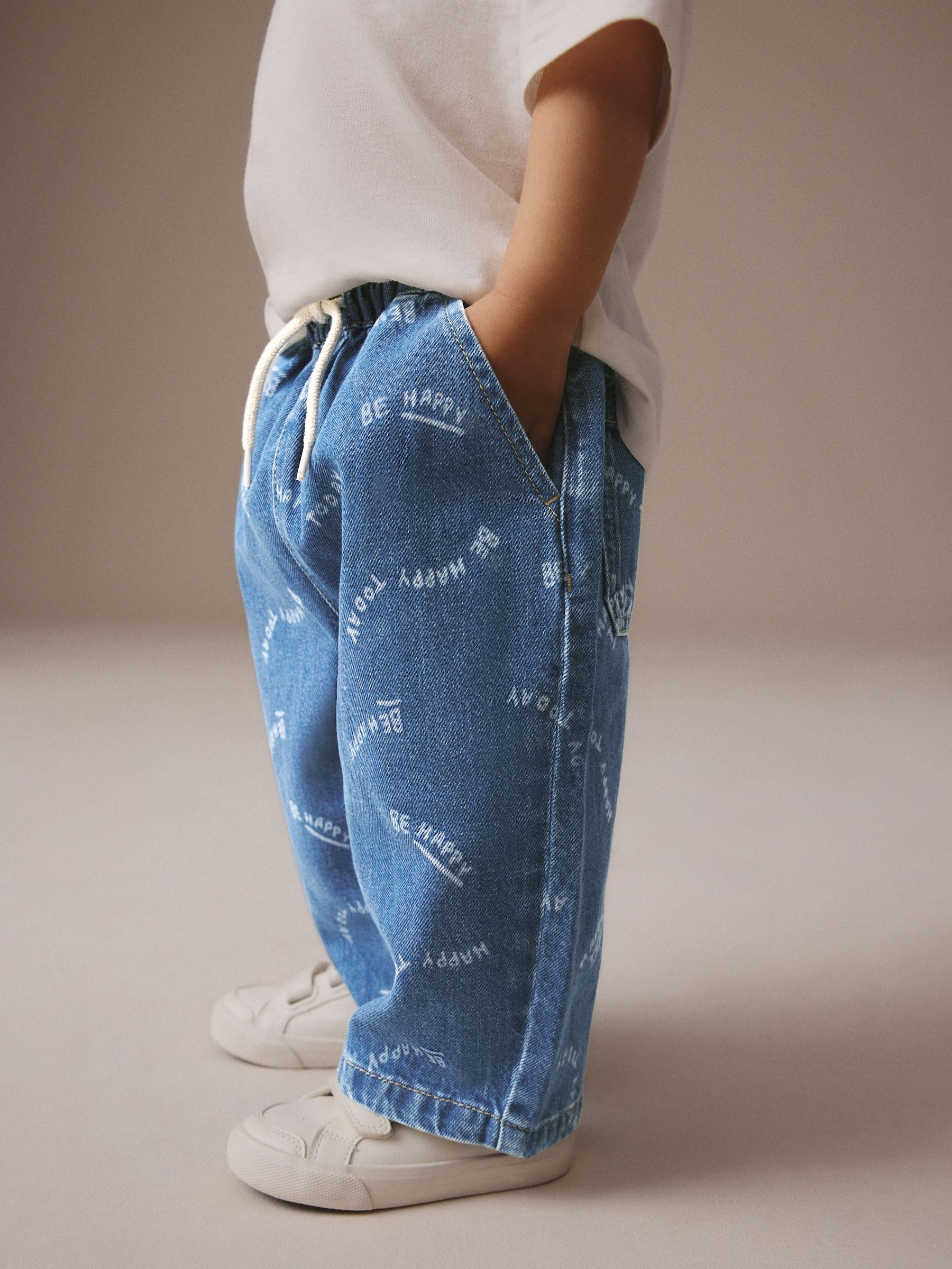 Mid Blue All Over Print - Jeans van 100% katoen met wijde pijpen (3mnd -7jr)